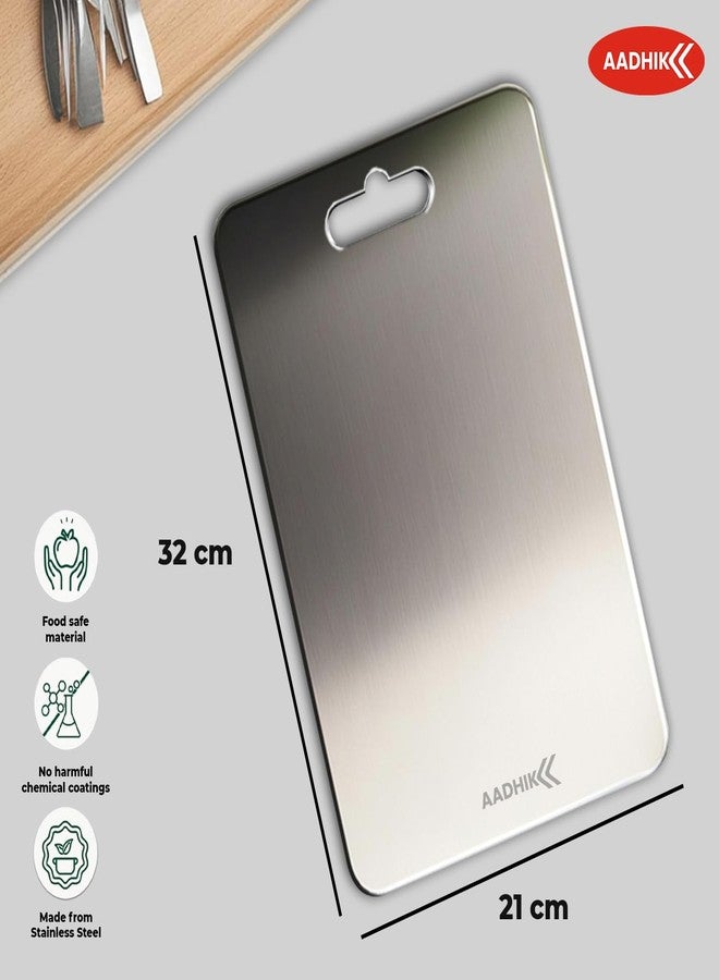 AADHIK Stainless Steel Chopping Board 32x21 cm | Heavy-Duty Cutting Board for Kitchen | Rustproof, Hygienic & Knife-Friendly Steel Board for Vegetable, Fruit, Meat Cutting (Pack of 1) - Image 3